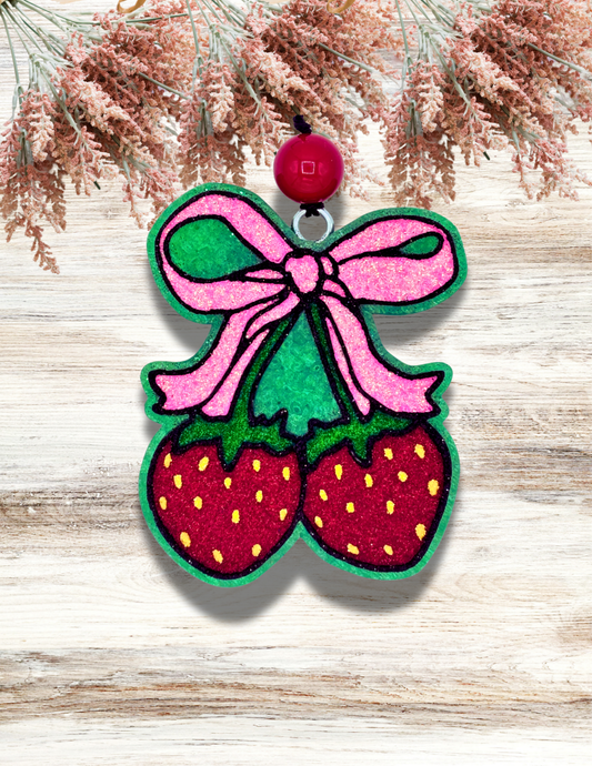 Freshie Strawberry Cherries with Bow Pink Green