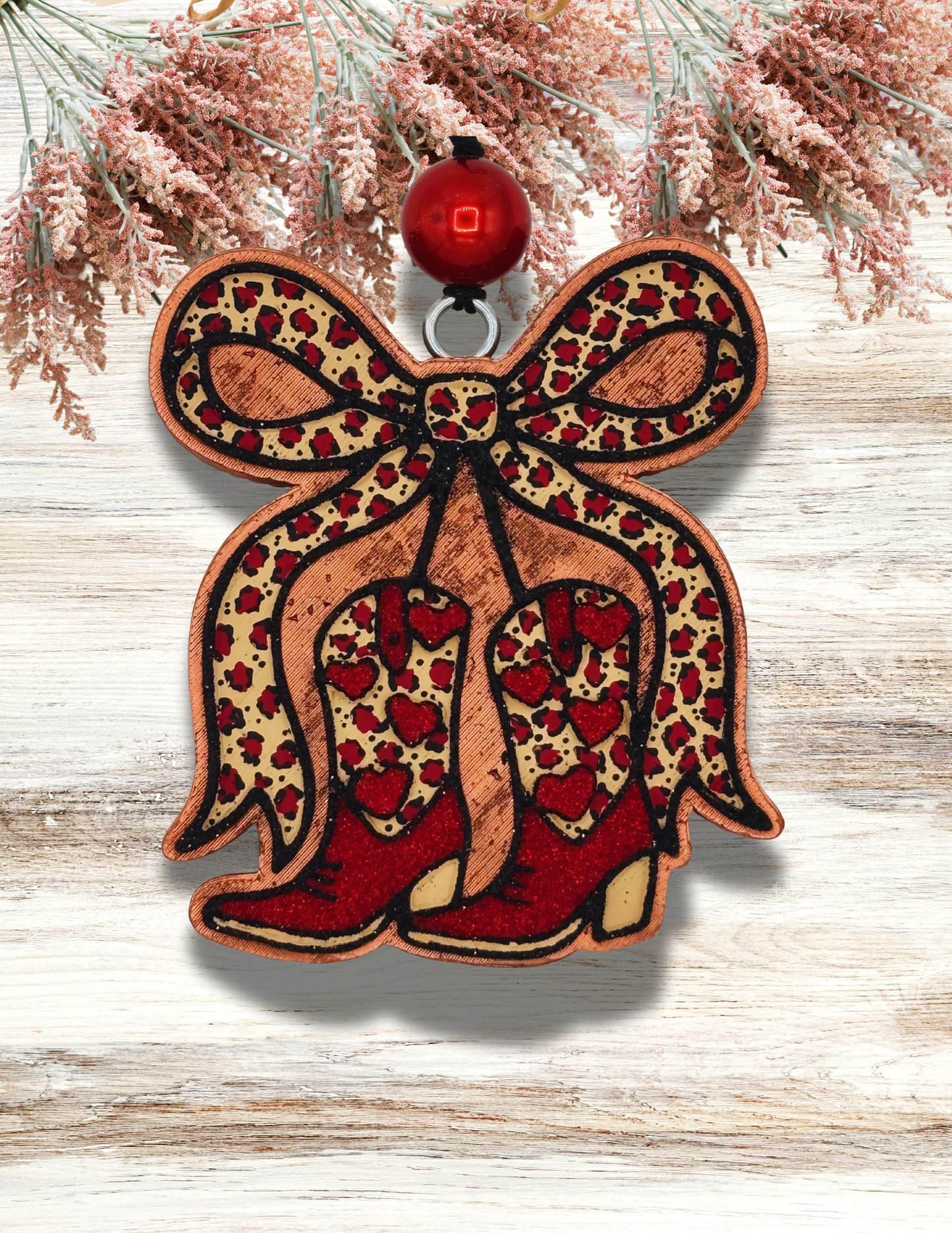 Freshie Cowgirl Boot Cherries with Bow Red Leopard