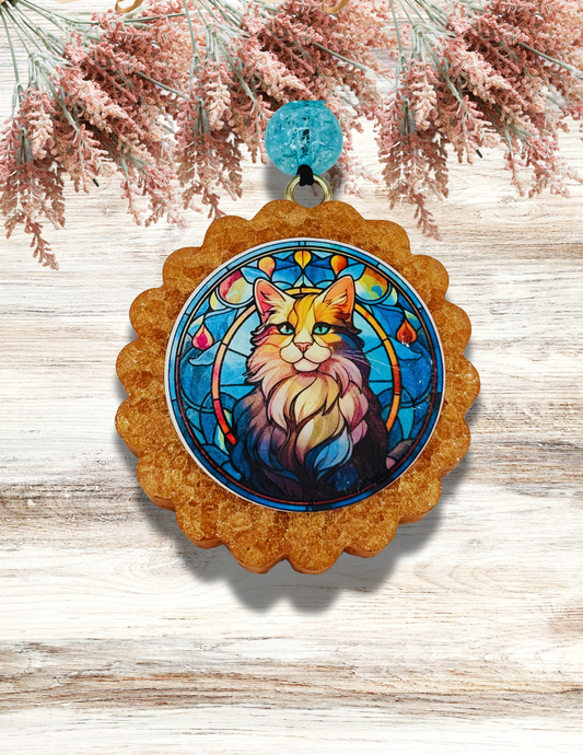 Freshie Round Stained Glass Cat