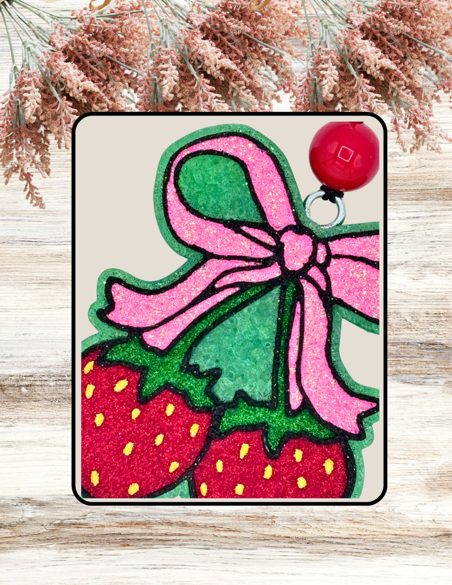 Freshie Strawberry Cherries with Bow Pink Green