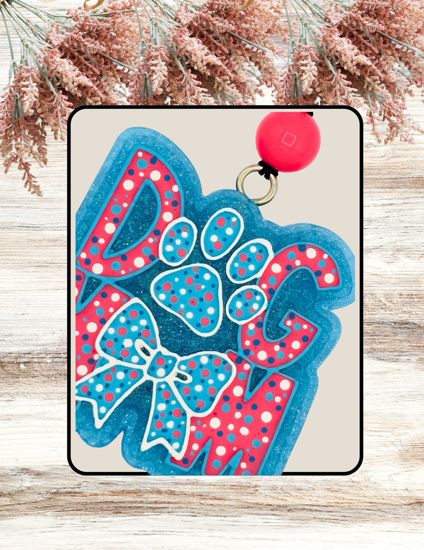 Freshie Dog Mom with Bow Turquoise Coral