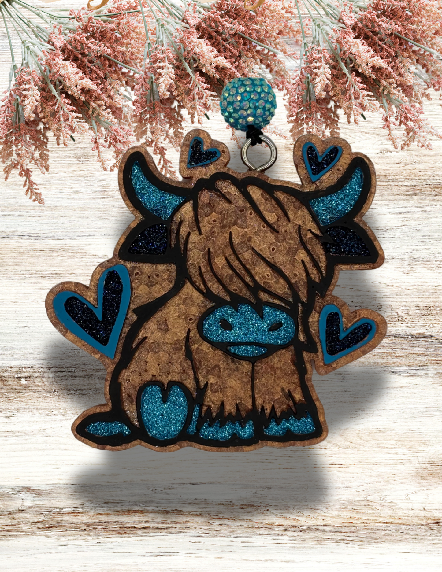 Freshie Highland Cow Hearts Turquoise