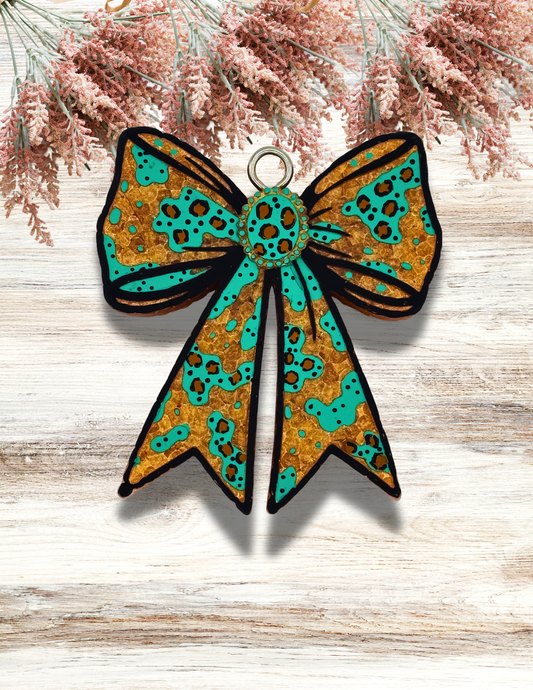 Freshie Boujee Cow Print Bow Turquoise Leopard