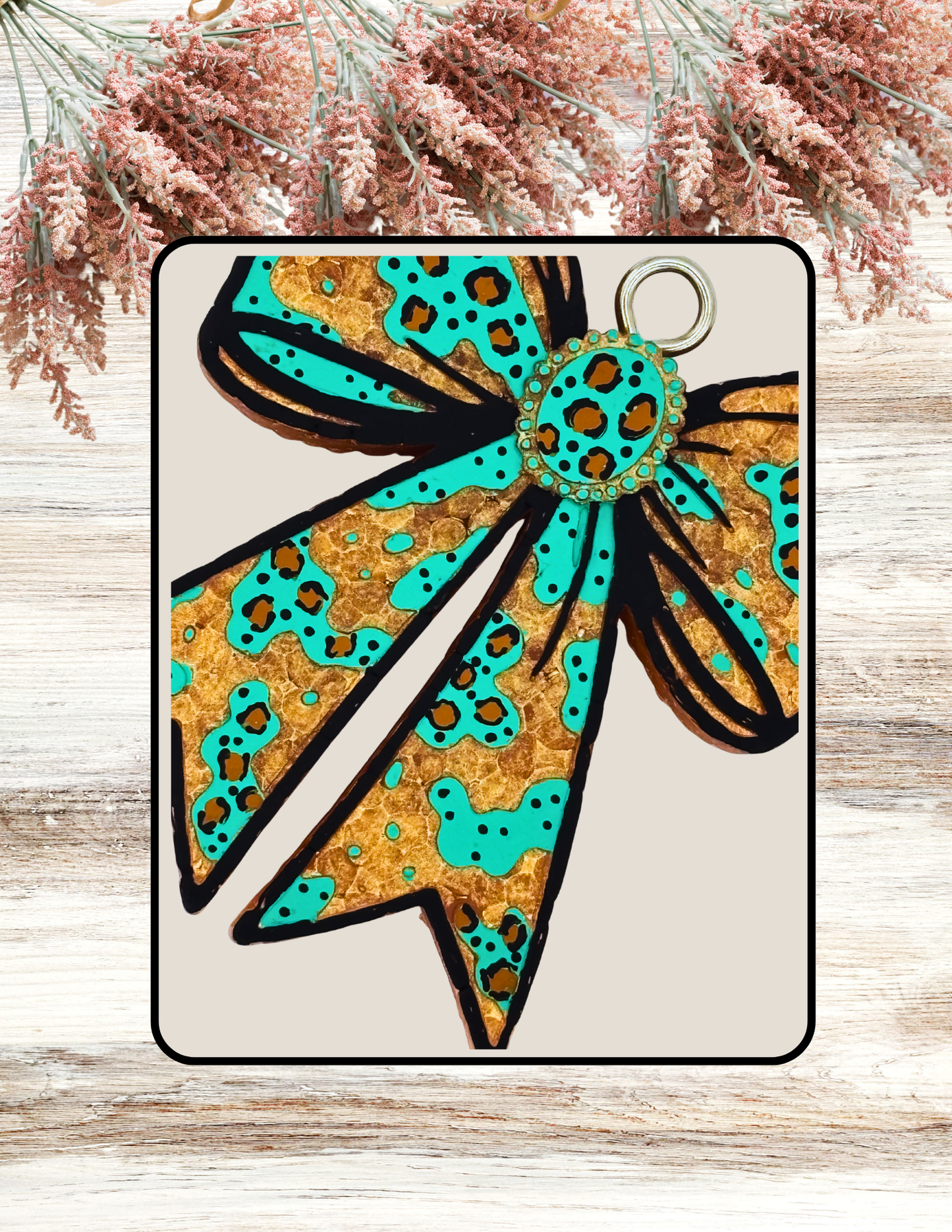 Freshie Boujee Cow Print Bow Turquoise Leopard