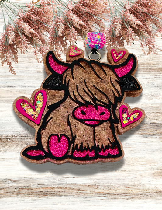 Freshie Highland Cow Hearts Pink