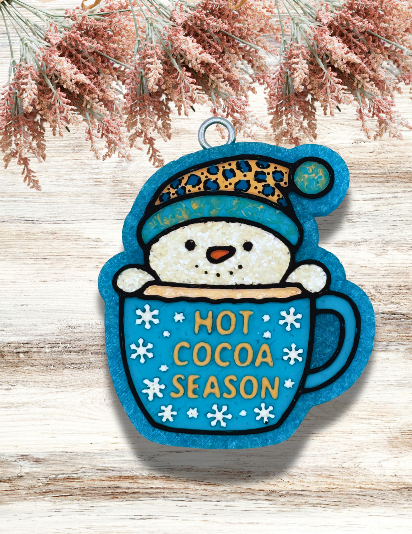 Freshie Snowman Cup Hot Cocoa Season Teal Leopard