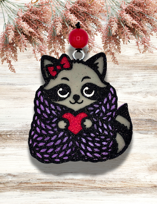 Freshie Raccoon Blanket Heart Purple Red