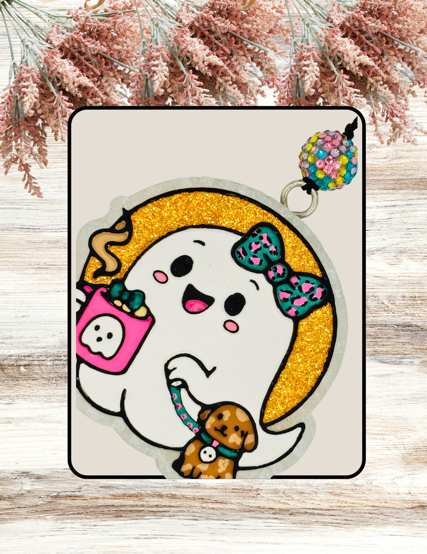 Freshie Ghost Latte with Dog Pink Teal