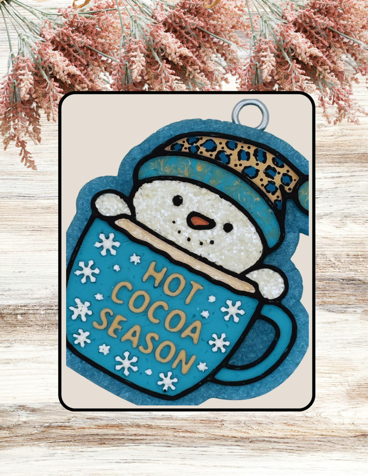 Freshie Snowman Cup Hot Cocoa Season Teal Leopard