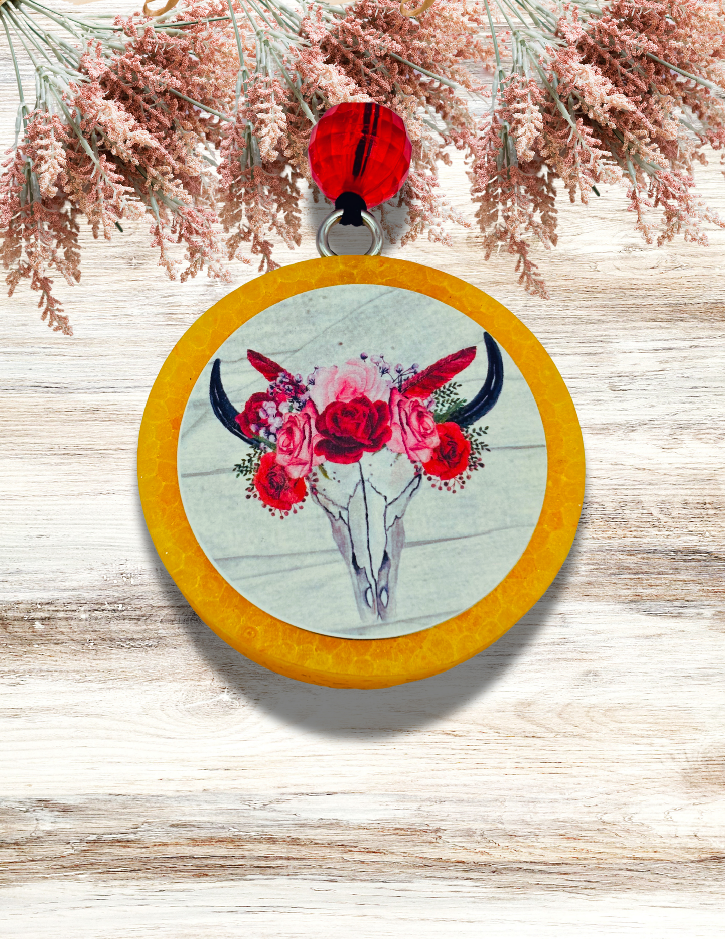 Freshie Round Rose Floral Bull Skull