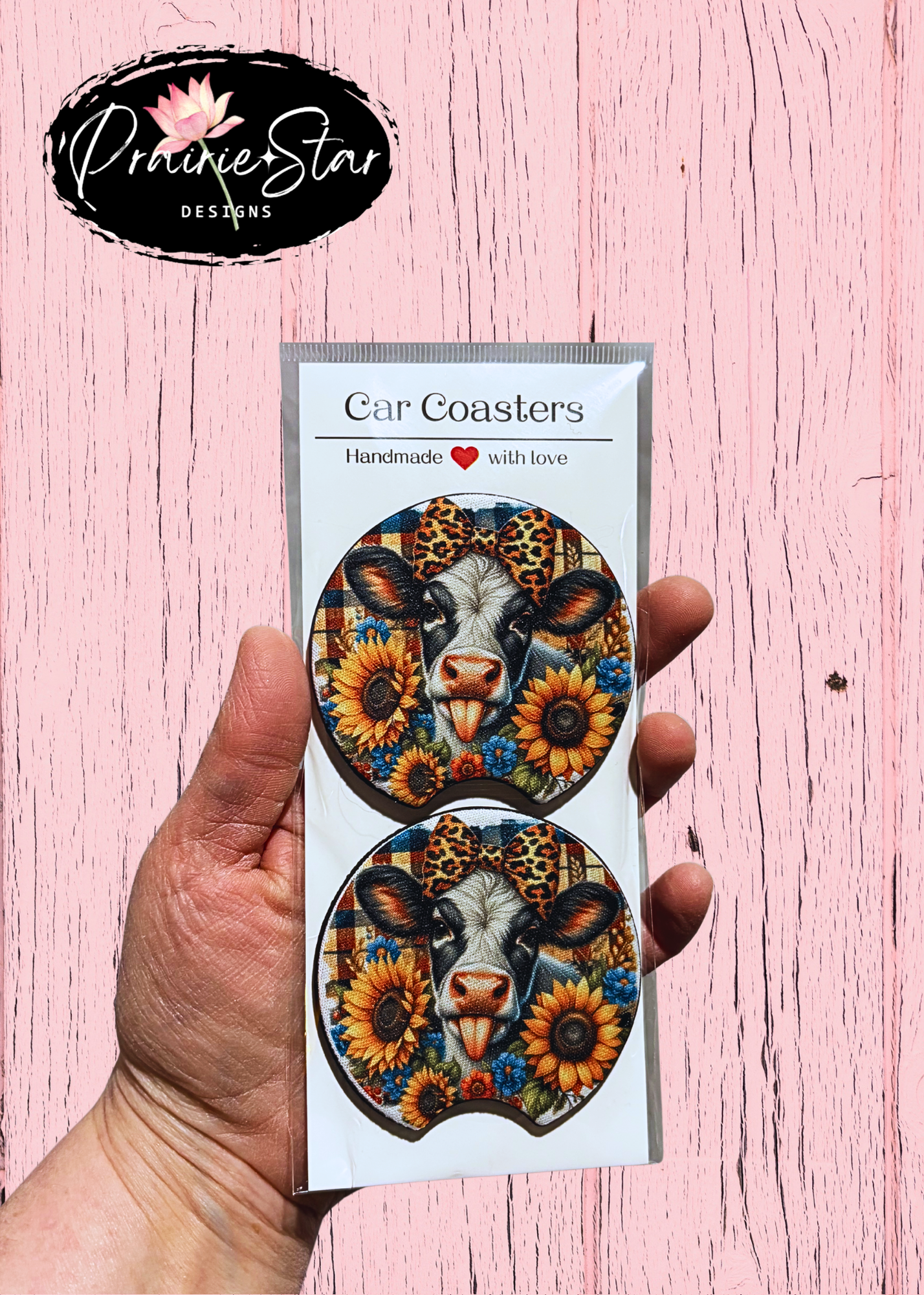 Car Coaster Sassy Heifer Sunflower