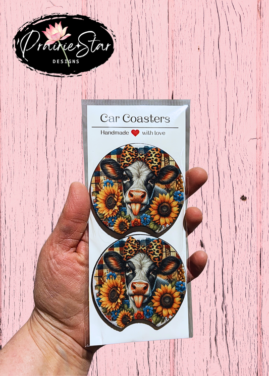 Car Coaster Sassy Heifer Sunflower