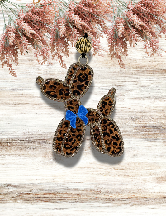 Freshie Balloon Dog Leopard With Bow Brown Blue