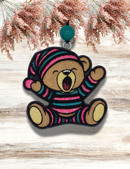Freshie Yawning Bear in PJs Teal Pink