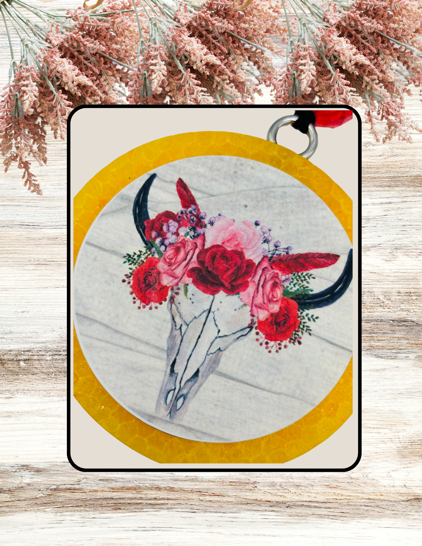 Freshie Round Rose Floral Bull Skull