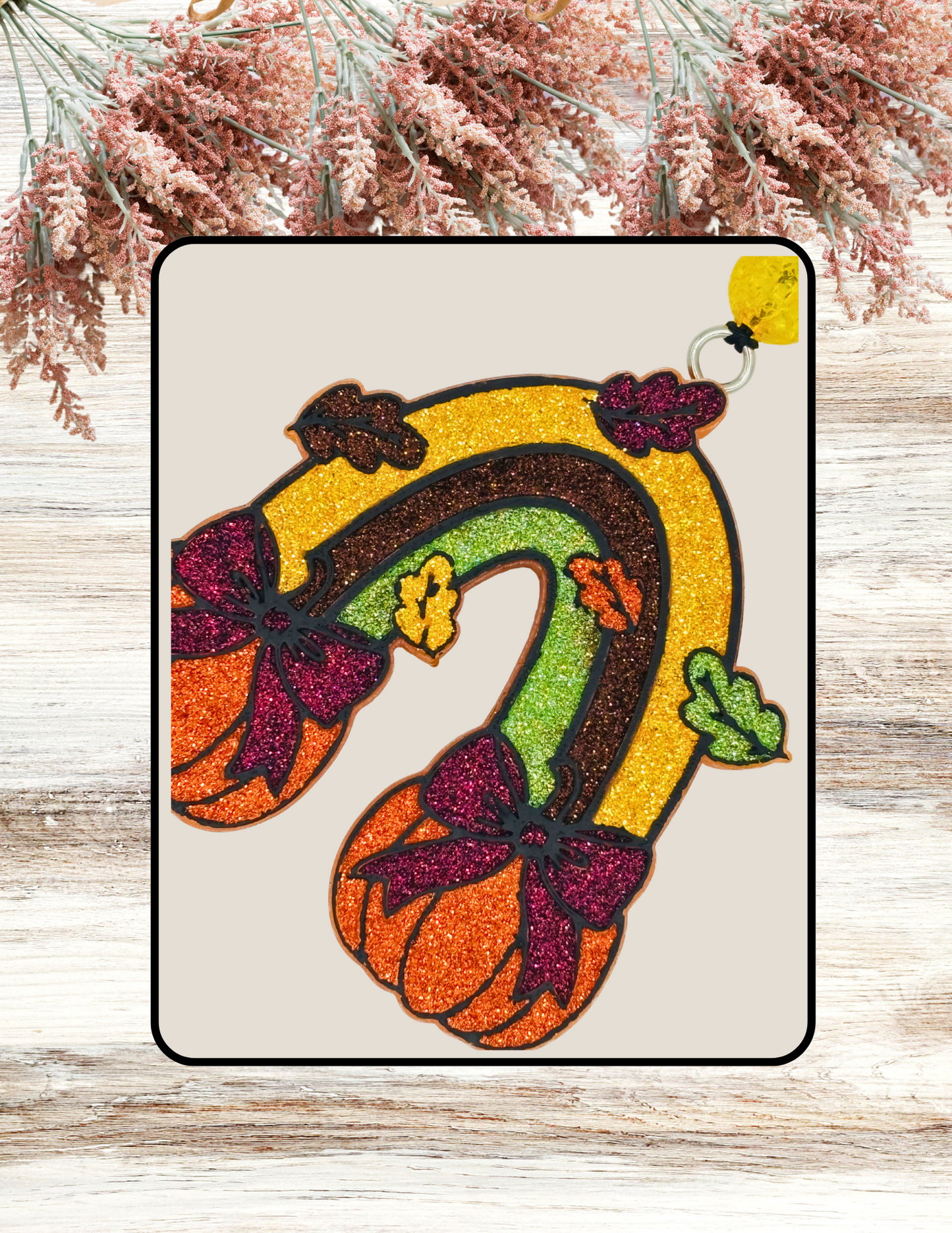 Freshie Pumpkin Rainbow with Leaves Gold Brown Green