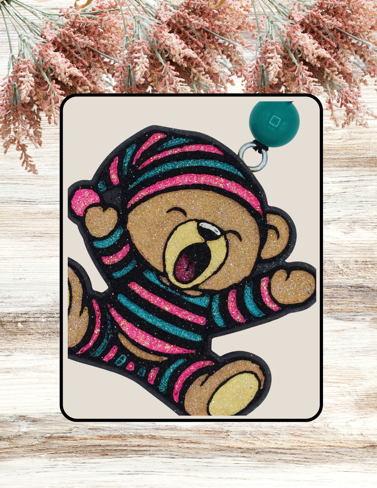 Freshie Yawning Bear in PJs Teal Pink