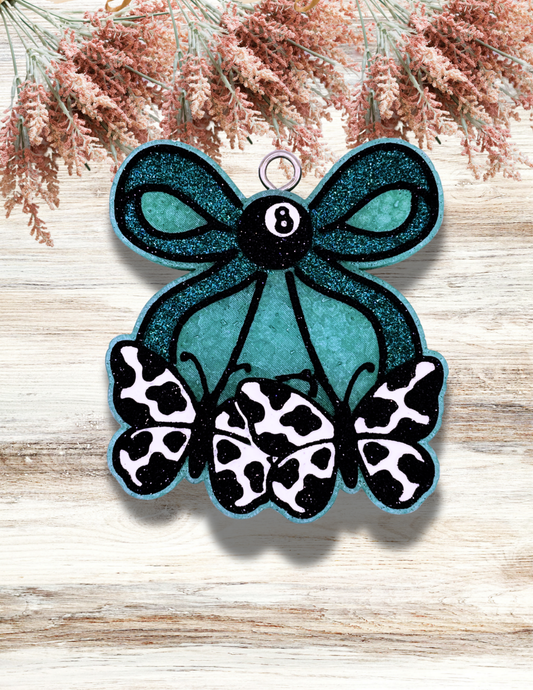 Freshie Cowprint Butterfly Cherries With Eight Ball Teal Black