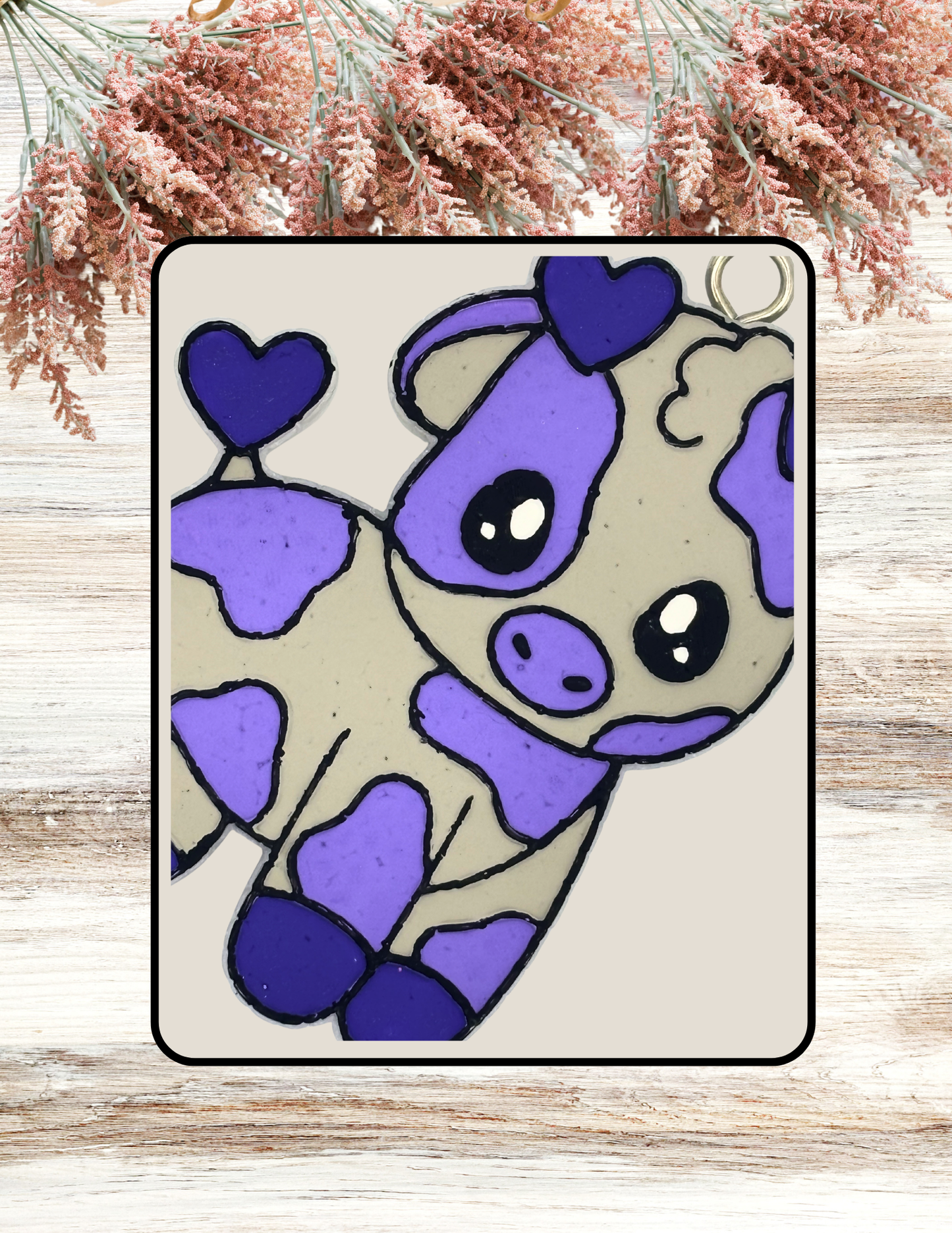 Freshie Cute Cow with Hearts Purple Grey