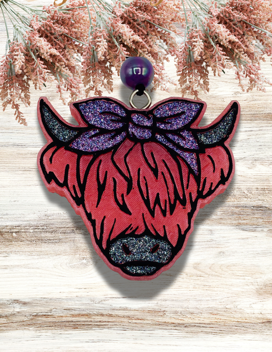 Freshie Highland Cow Bow Pink & Purple