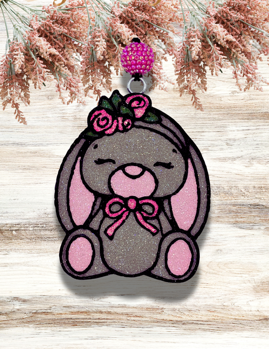 Freshie Floppy Ear Bunny Flowers Pink Gray