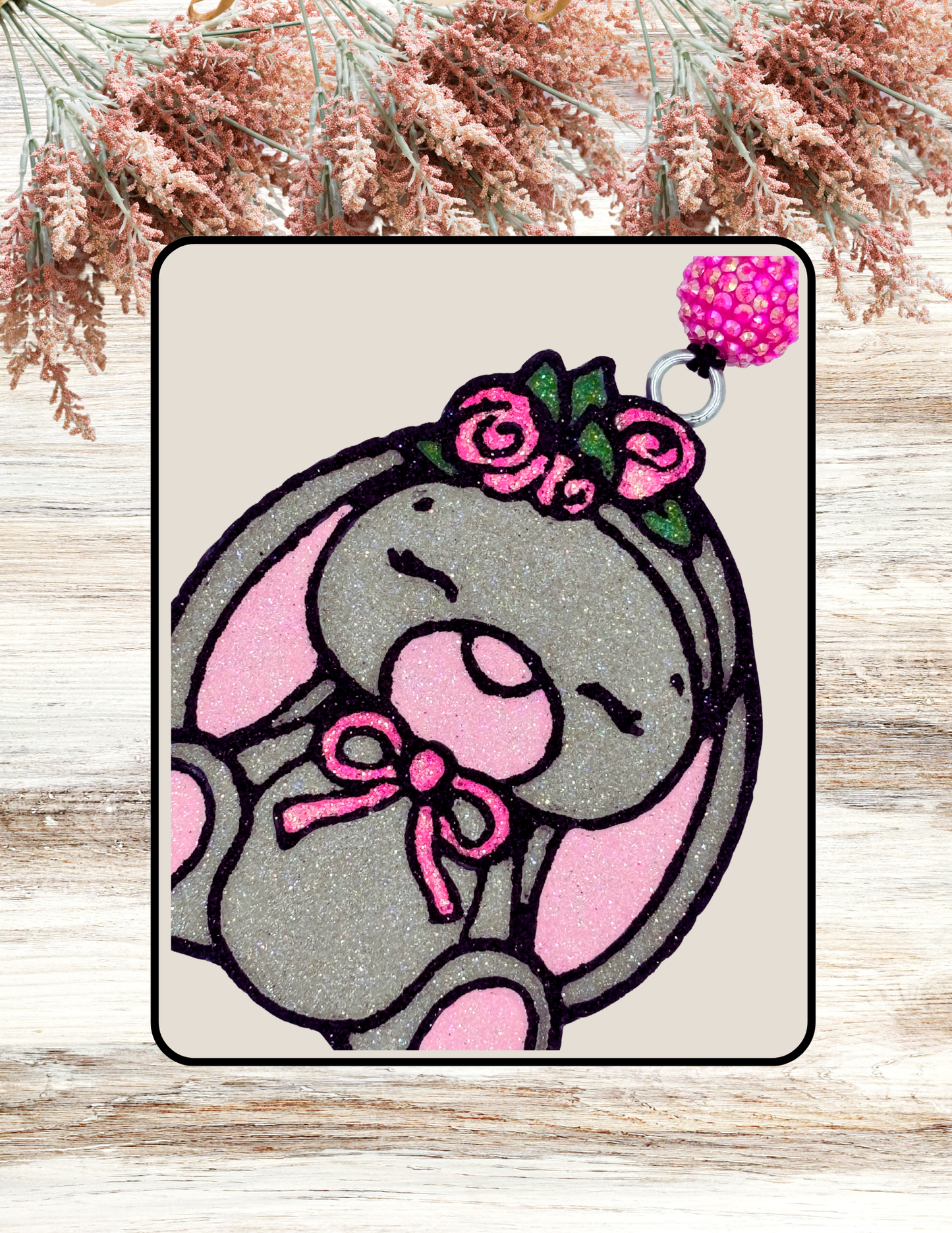Freshie Floppy Ear Bunny Flowers Pink Gray