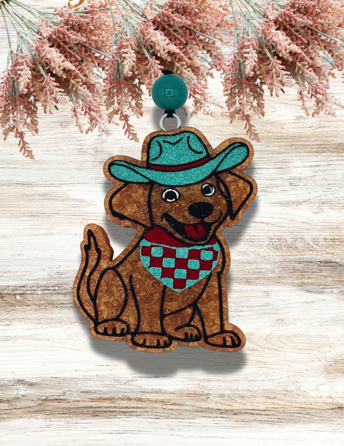 Freshie Cowboy Dog Checkered Bandana Red Teal