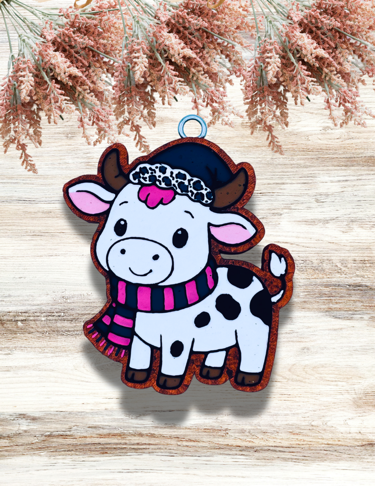 Freshie Winter Cow Hat Scarf Pink Teal