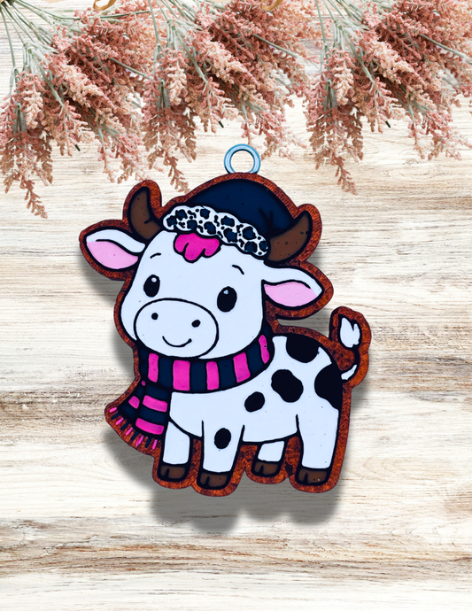 Freshie Winter Cow Hat Scarf Pink Teal