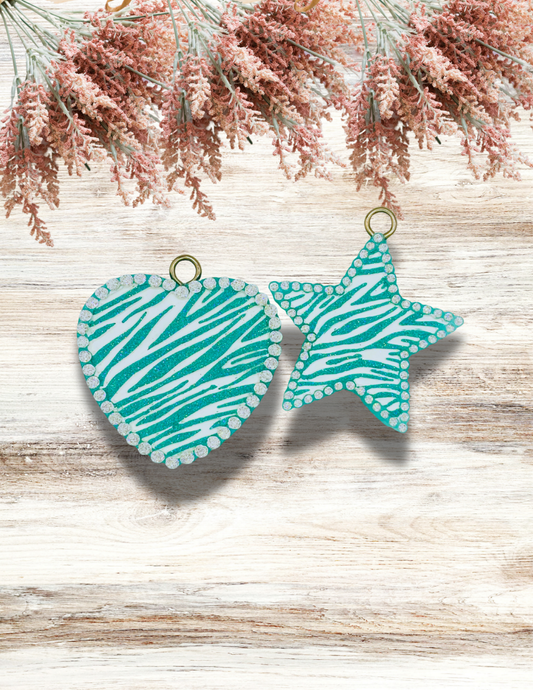 Freshie Zebra Heart and Star Vent Clip Pair Teal White