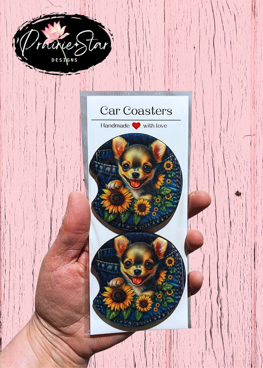 Car Coaster Denim Pocket Dog 1