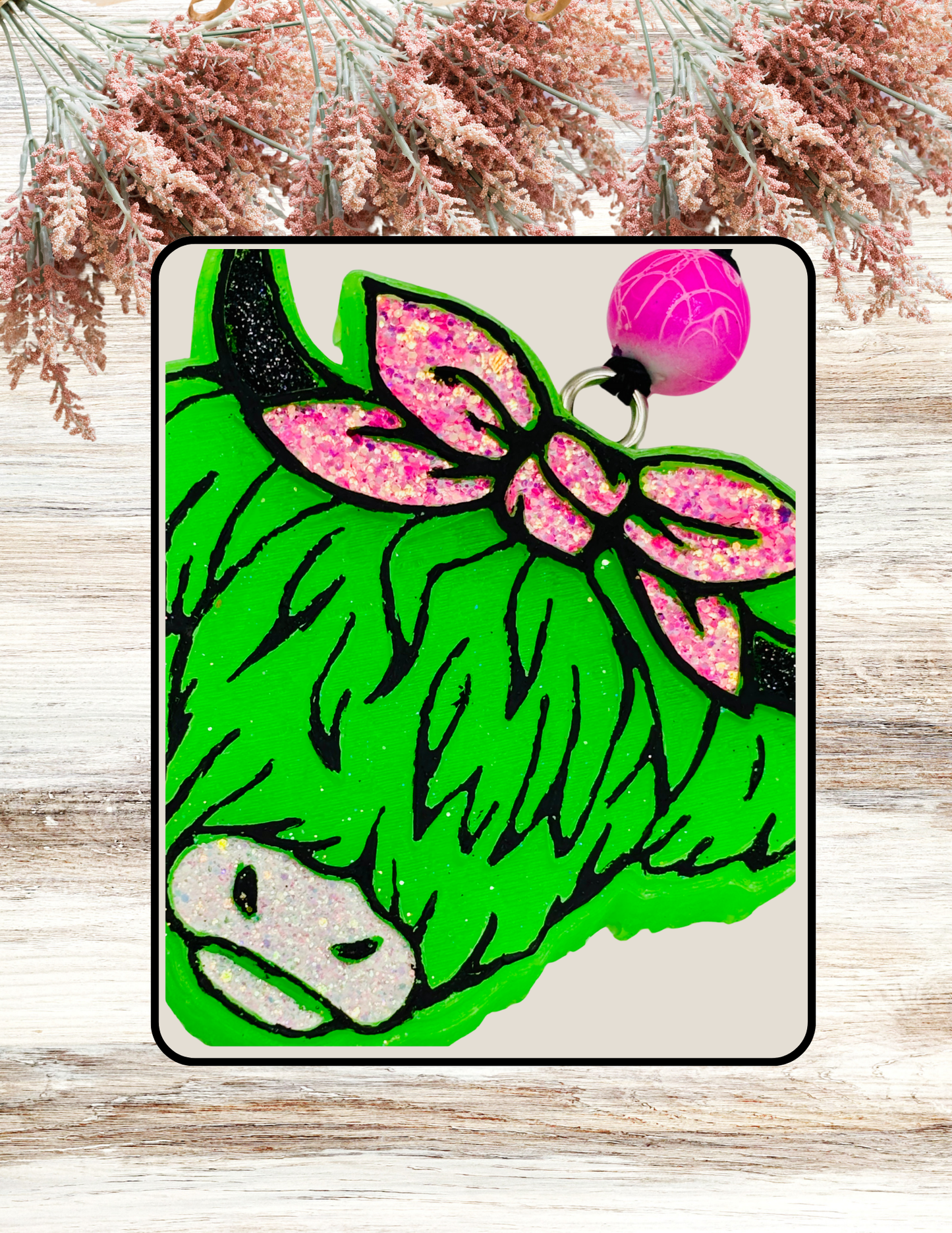 Freshie Highland Cow Bow Neon Green & Pink