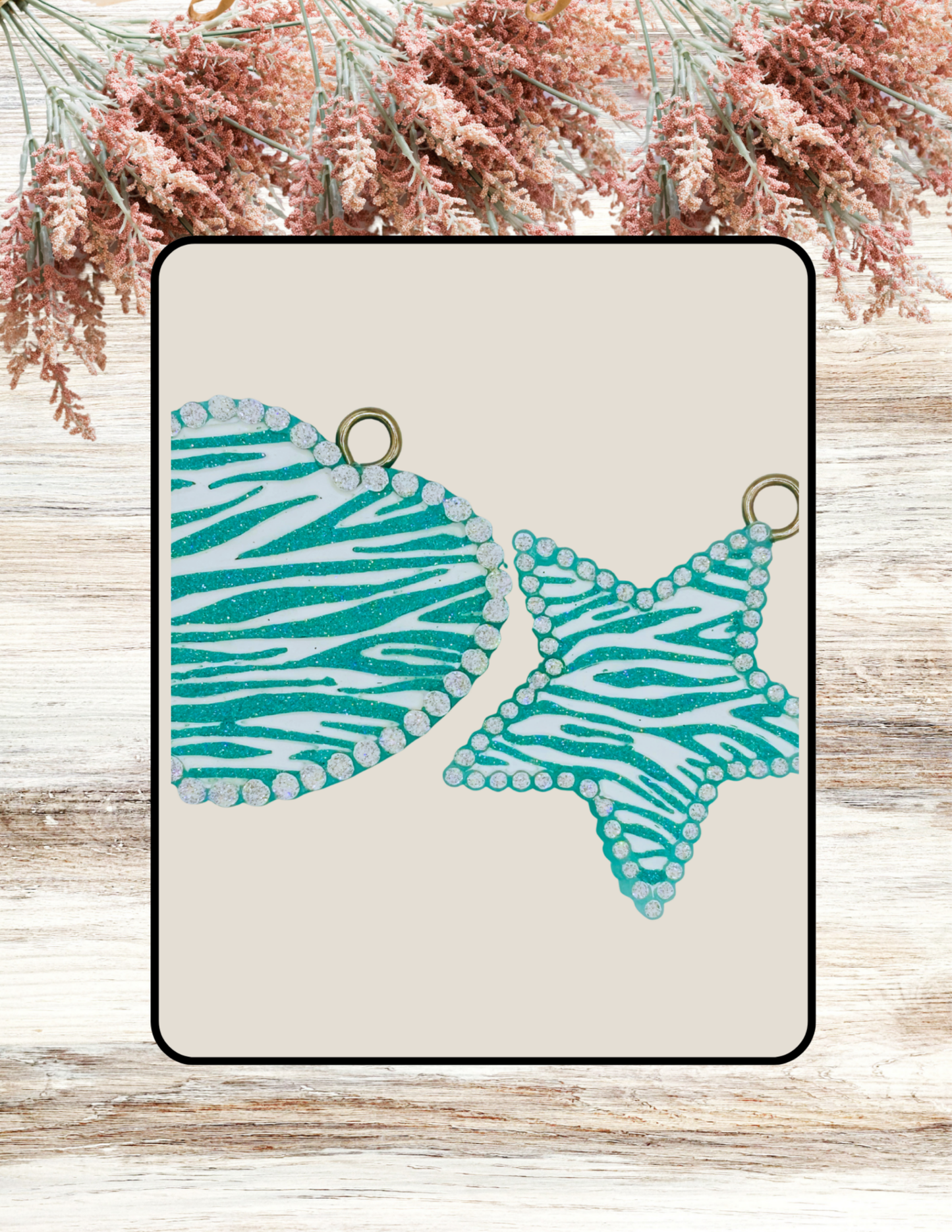 Freshie Zebra Heart and Star Vent Clip Pair Teal White