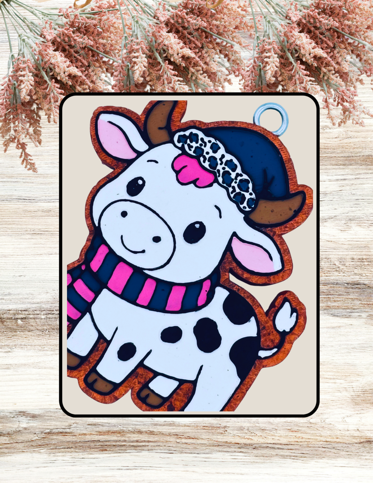 Freshie Winter Cow Hat Scarf Pink Teal