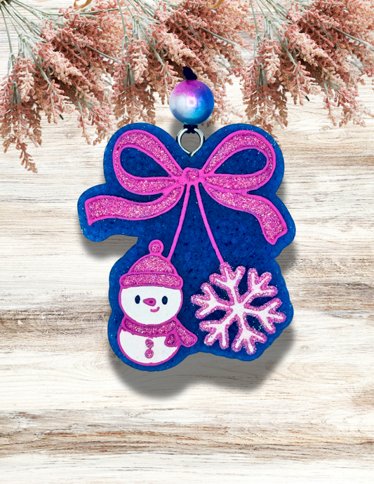 Freshie Snowman Cherries with Bow Pink Blue