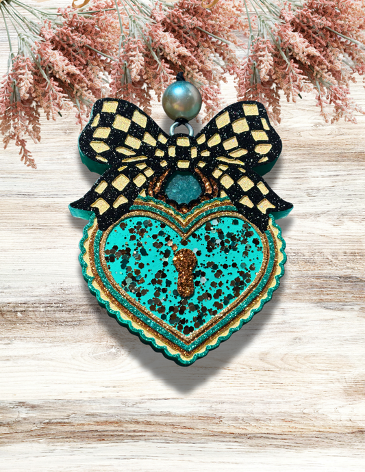 Freshie Locket with Checkered Bow Turquoise Black
