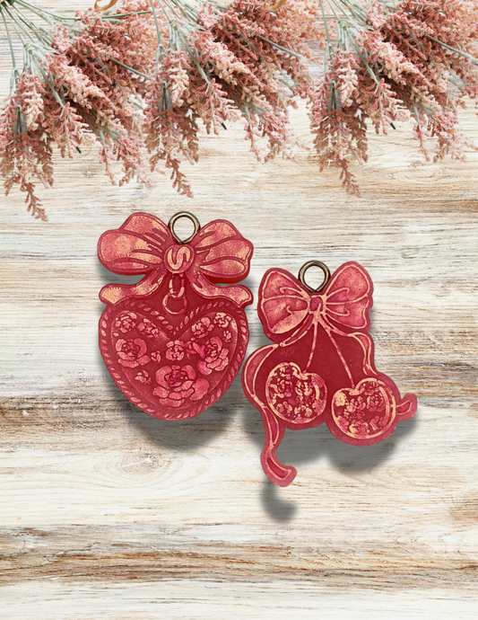 Freshie Floral Heart Locket and Cherries Vent Clip Pair Coral