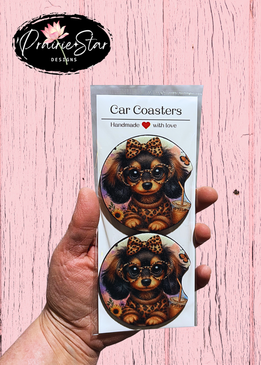 Car Coaster Leopard Latte Dog 1