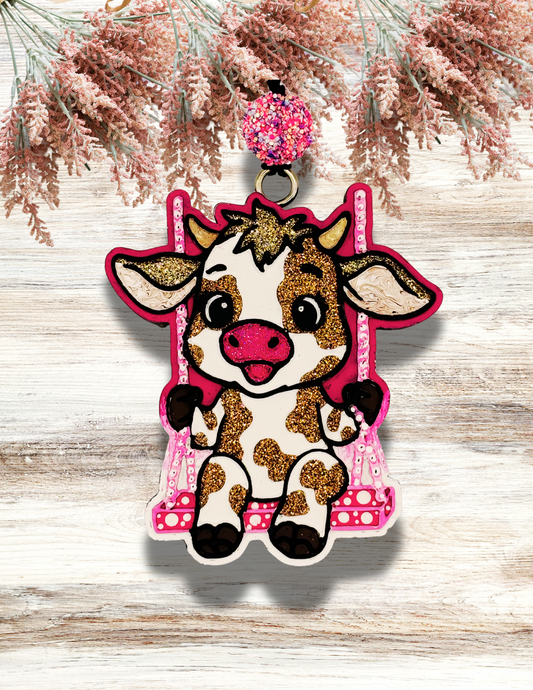 Freshie Cow on Swing Pink