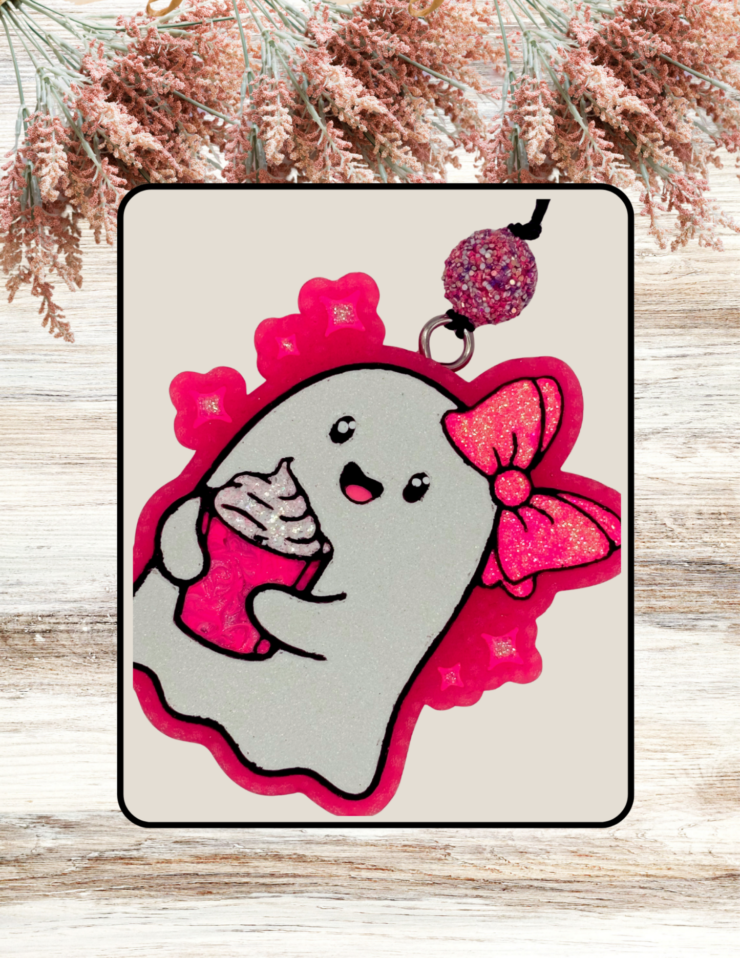Freshie Cute Ghost Latte Bow Neon Pink