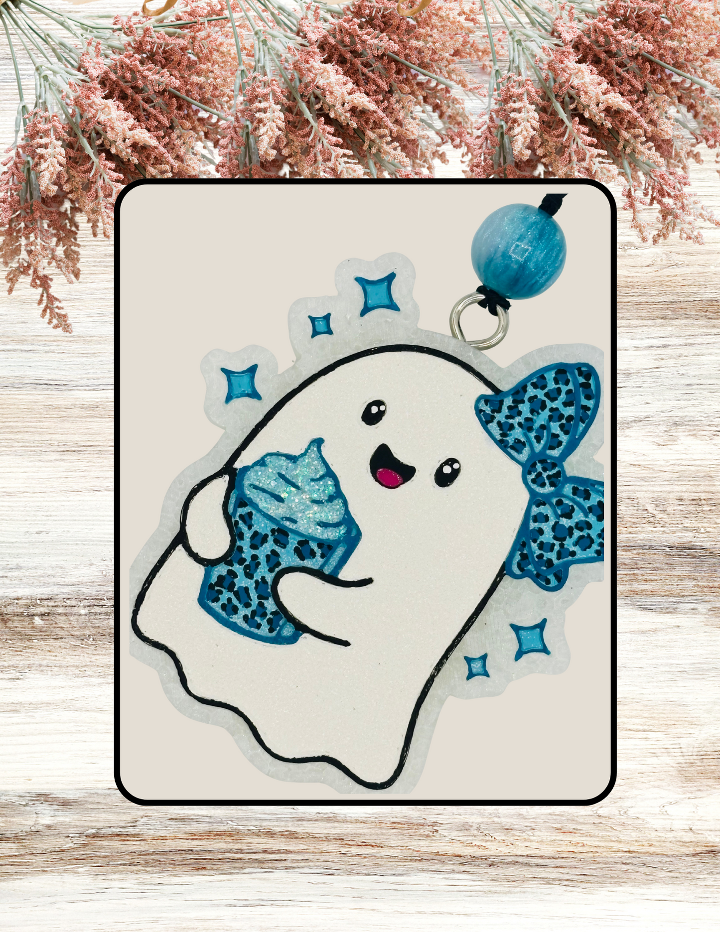 Freshie Cute Ghost Latte Bow Turquoise Leopard