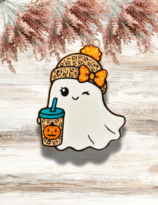 Freshie Winking Ghost with Hat and Drink Leopard Orange