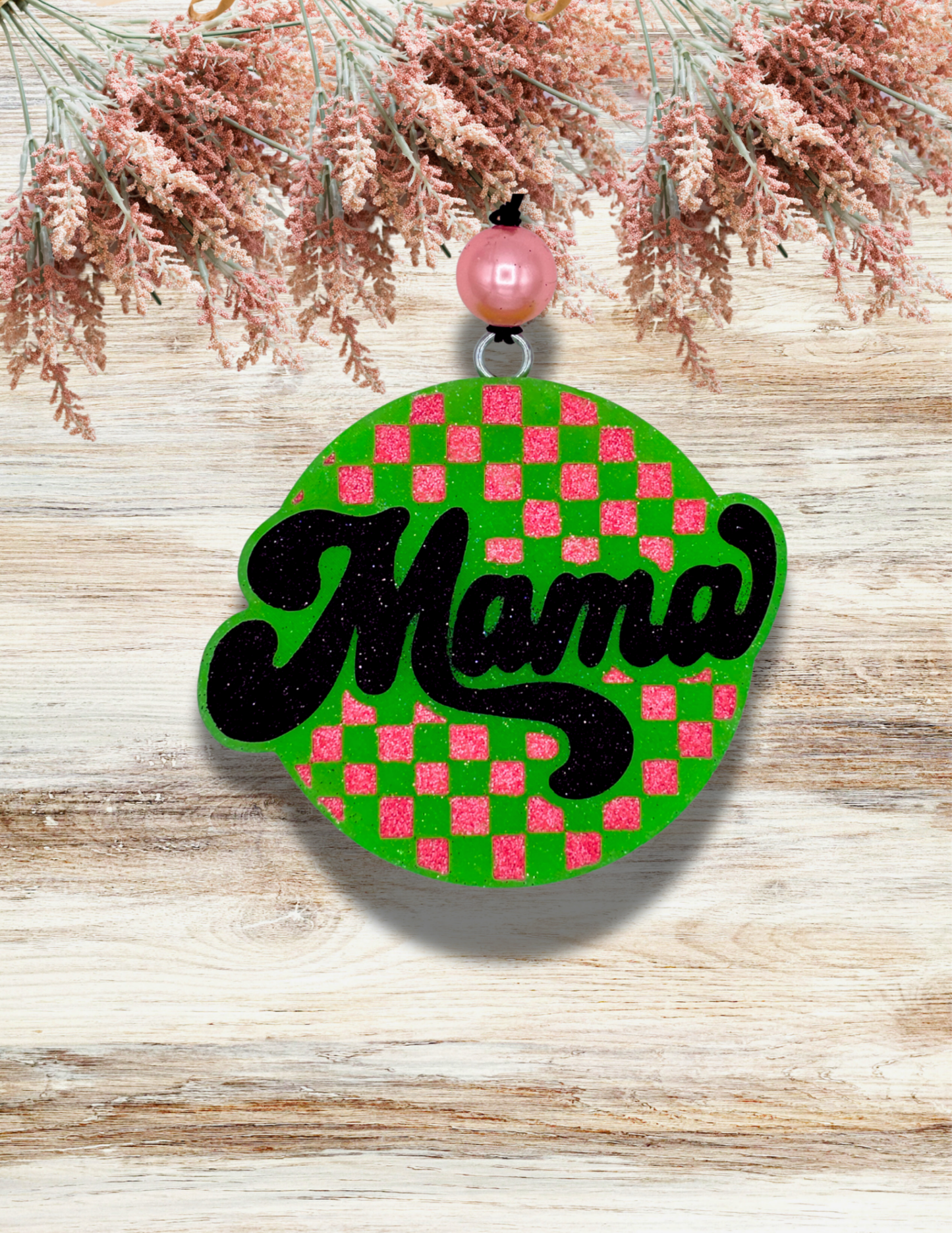 Freshie Mama Checkered Round Neon Green Coral Black