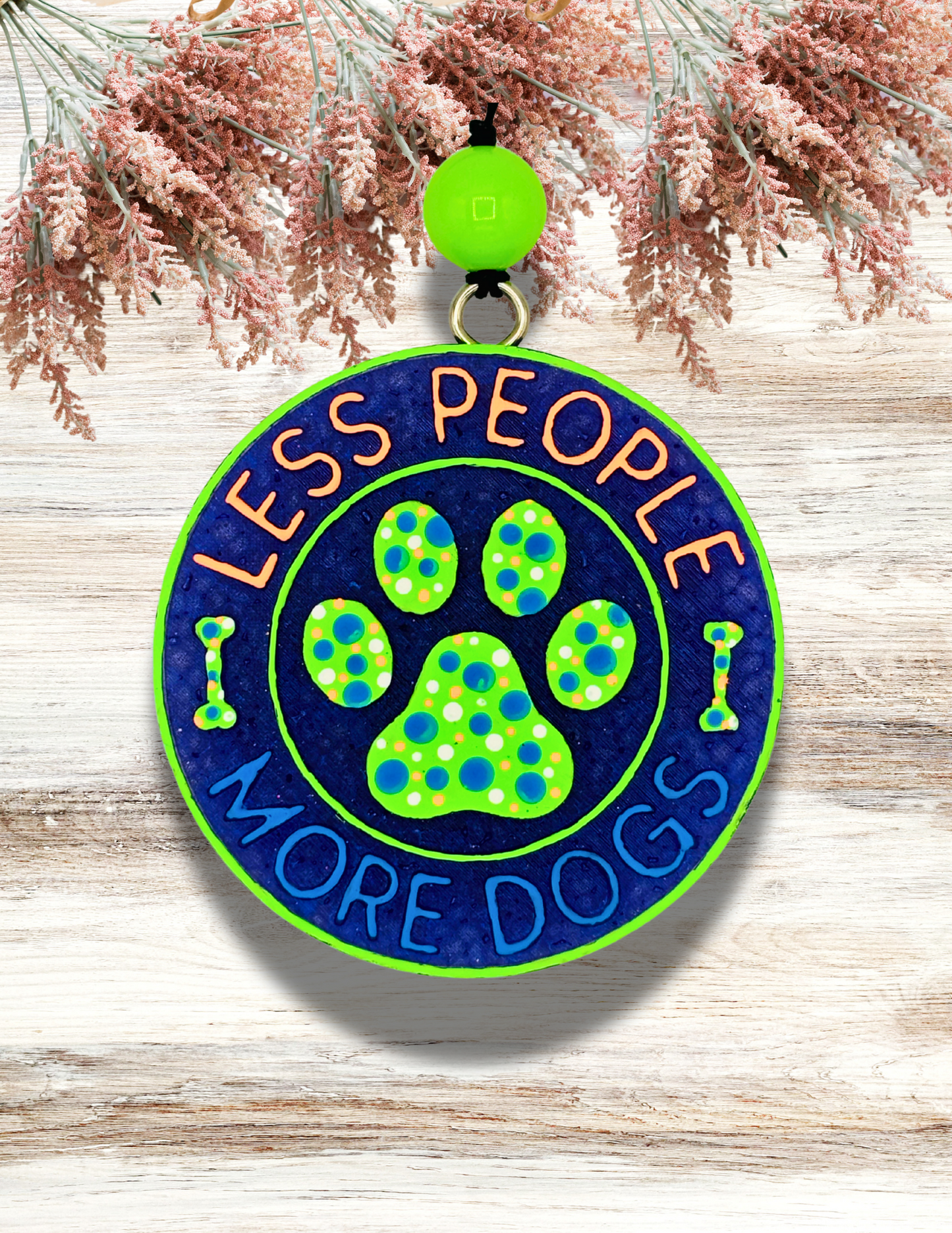 Freshie Less People More Dogs Neon Green Orange