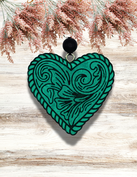 Freshie Tooled Heart Teal Black