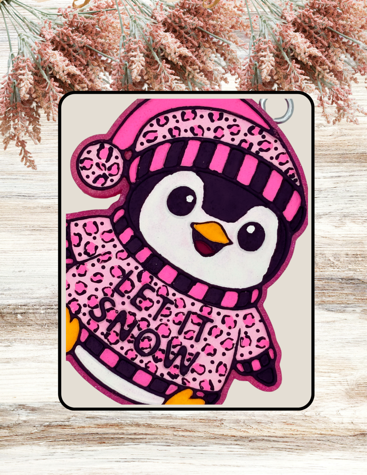 Freshie Penguin Let It Snow Pink Black
