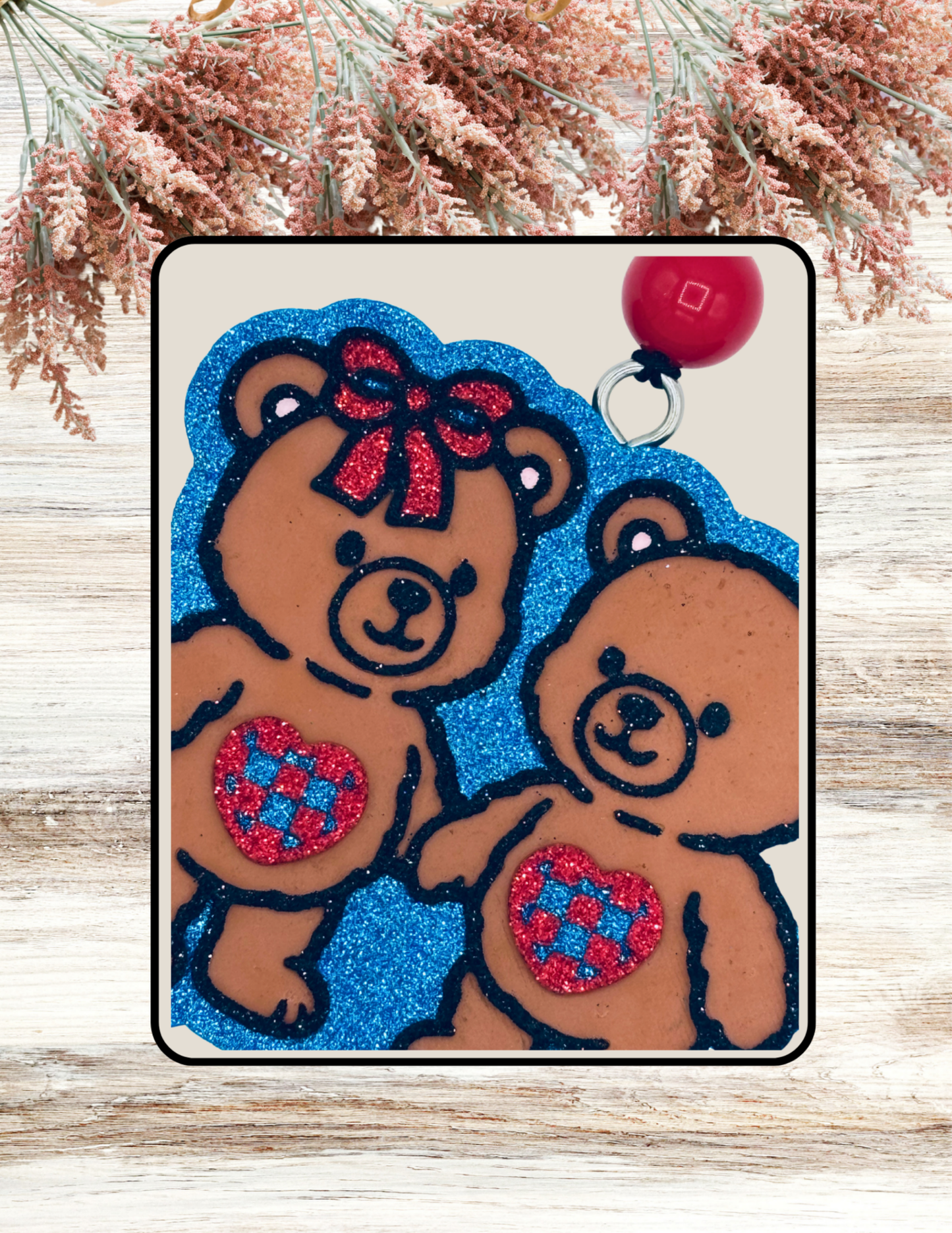Freshie Bear Couple Checkered Hearts Blue Red