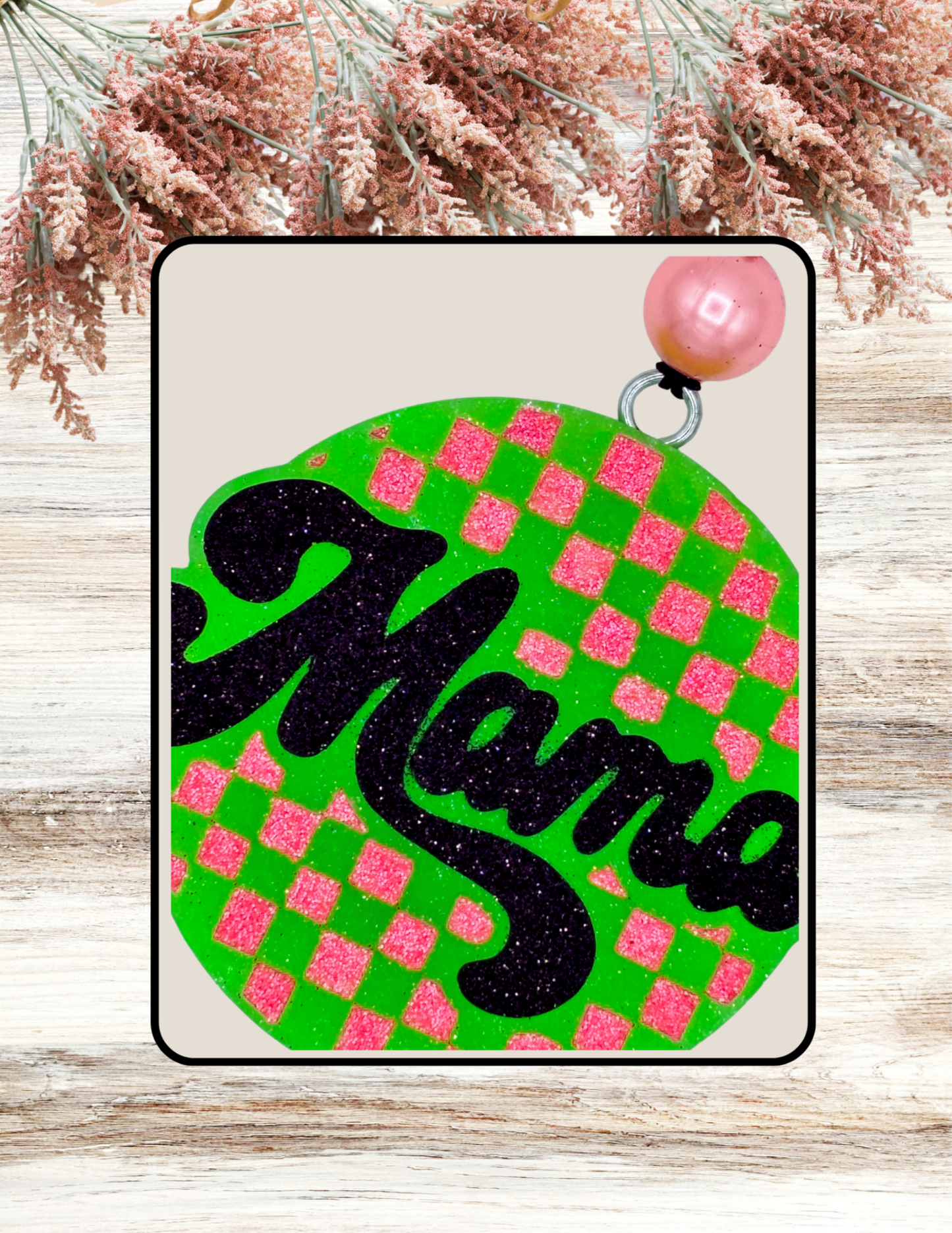 Freshie Mama Checkered Round Neon Green Coral Black