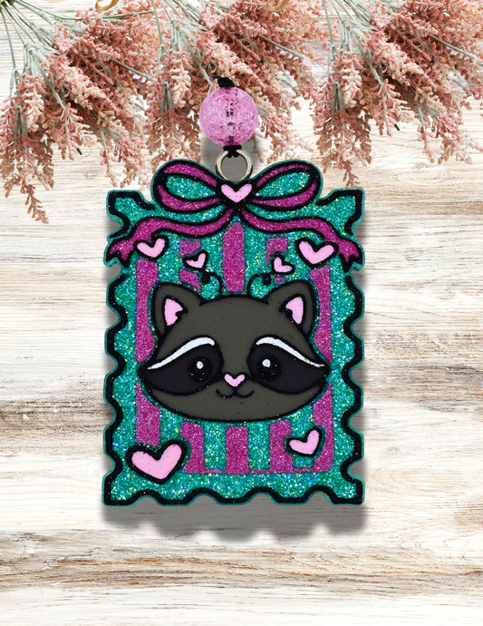 Freshie Raccoon Heart Stamp Teal Pink