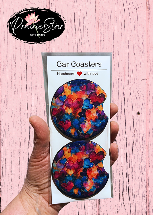Car Coaster Heart Print Multi Dark